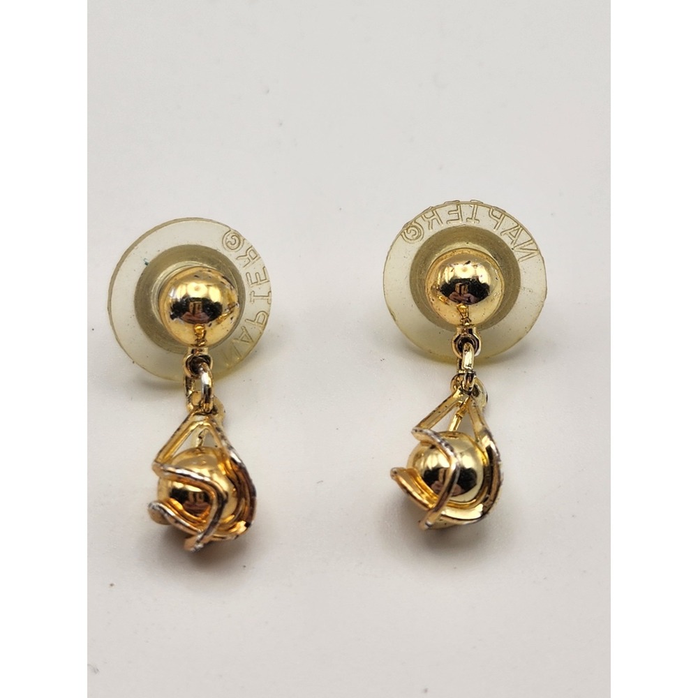 Napier Gold Tone Caged Bead Drop Earrings Vintage Modernist Geometric‎ Dangle